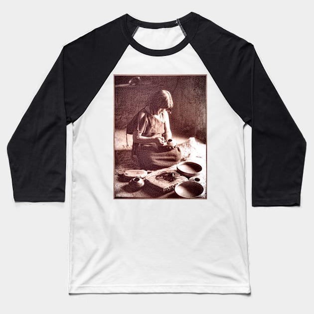 Native Hopi Potter Woman 1906, Edward S. Curtis Baseball T-Shirt by rocketshipretro